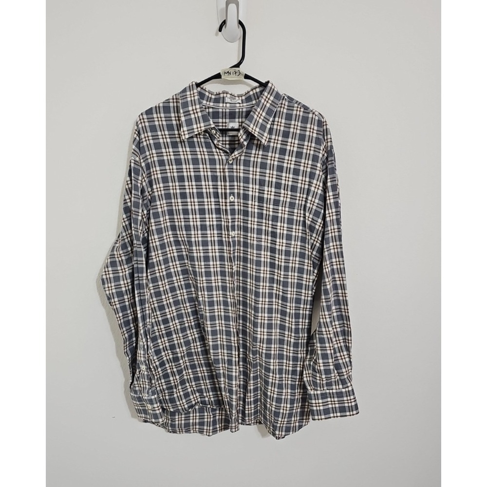 Peter Millar Mens Long Sleeve Button Down Dress Shirt Plaid Gray Brown XXL